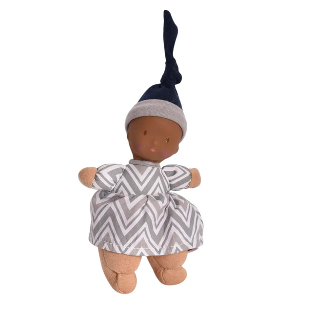 Precious Doll | Dark Skin with natural rubber head, soft cotton outfit, and playful hat suitable for newborns.