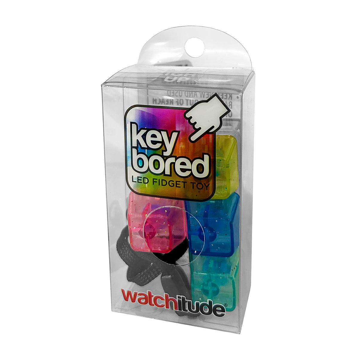 Keybored Fidget LED light-up mechanical keyboard toy in colorful cubes, perfect for tactile sensory play and focus.