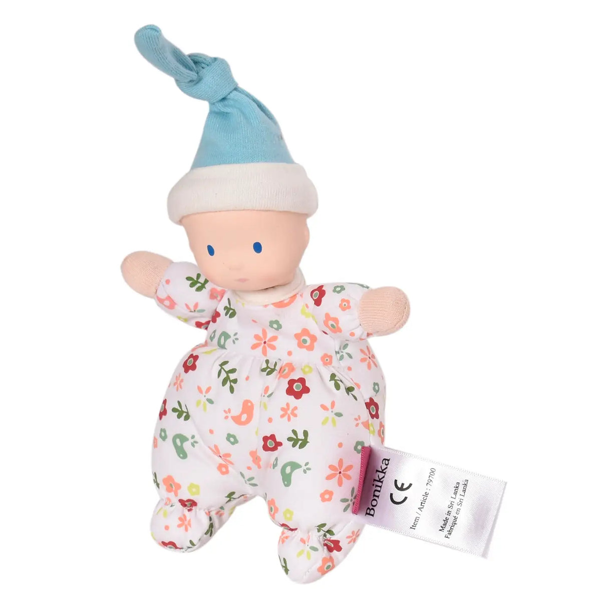 Precious Doll | Light Skin with natural rubber head, soft floral bodysuit, and blue hat, perfect for little hands to grip.