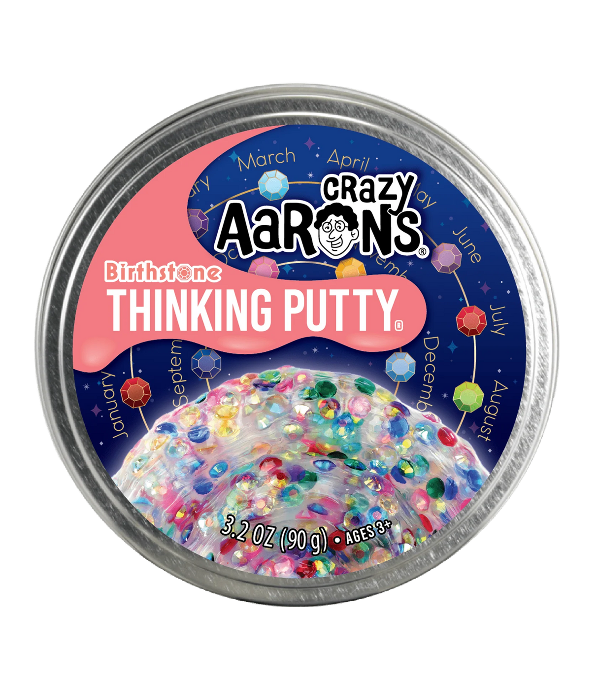 Trendsetters Birthstone Thinking Putty with colorful gem-like pieces in clear putty for creative sensory play and relaxation.