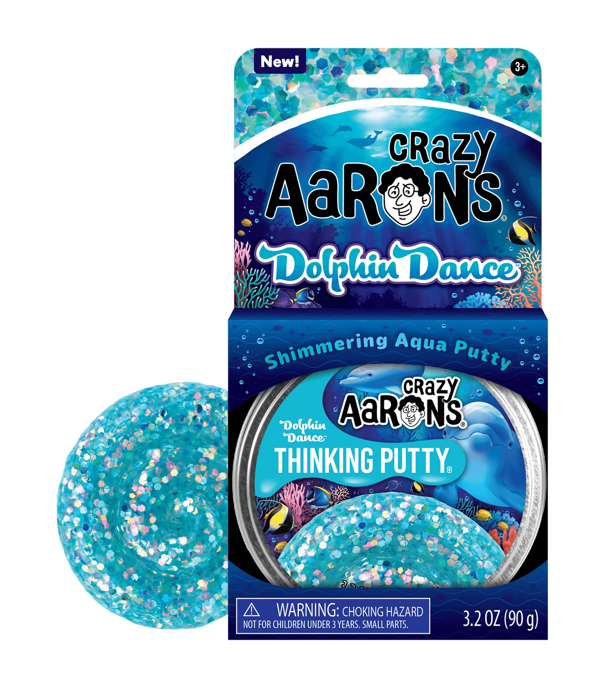 Trendsetters Dolphin Dance Thinking Putty shimmering aqua putty in packaging with glitter for tactile play and sensory fun.