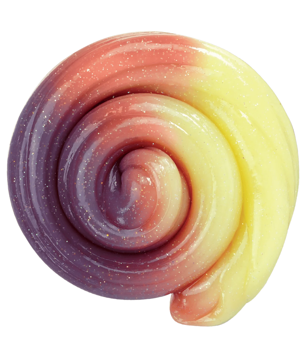 Trendsetters Goodnight Cactus Thinking Putty showing vibrant purple, orange, and yellow colors in a smooth swirl.