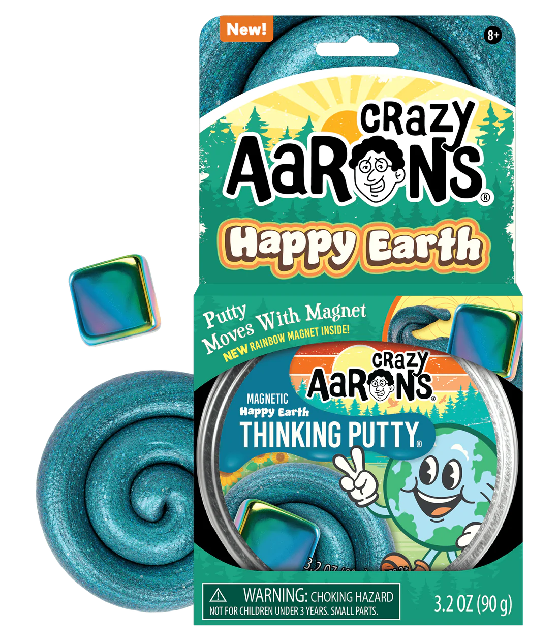 Magnetic Storms Earth Thinking Putty in sparkling blue with rainbow magnet showcasing magnetic movement and fun sensory play.