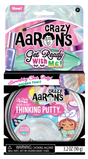 Crazy Aaron’s Liquid Glass Get Ready With Me Thinking Putty shimmering clear putty with pink and teal sparkles in a tin.