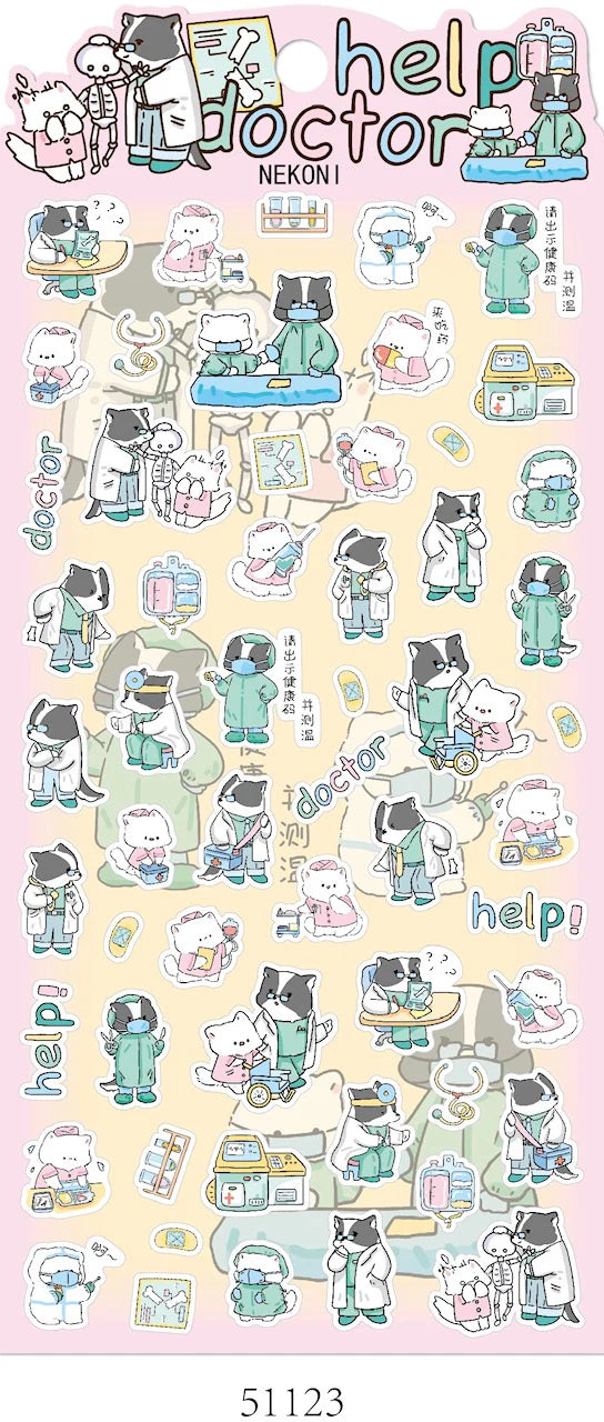 Badger Doctor Stickers featuring cute doctor and patient characters for decorating notes, planners, and creative projects.