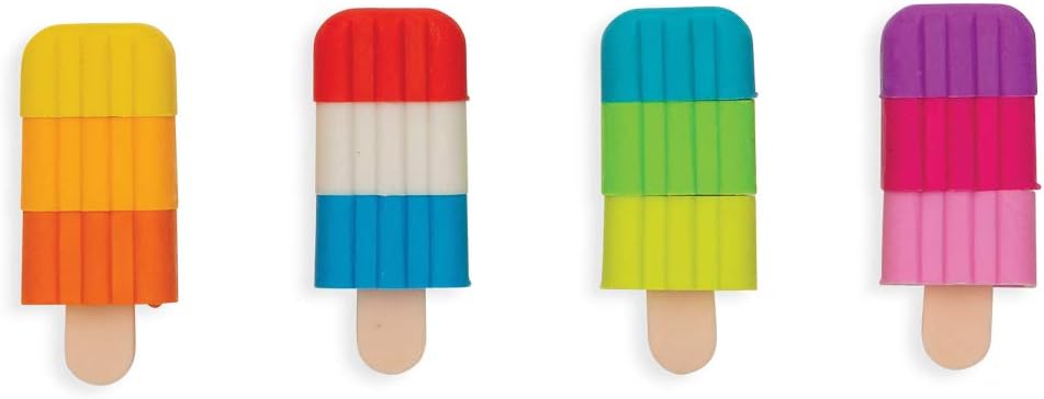 Icy Pops Puzzle Erasers set of four colorful popsicle-shaped scented pencil erasers for kids and students.