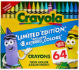 Crayons 64 Pack Limited Edition with 64 vibrant retired colors, double wrapped for strength, perfect for kids and artists.