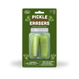 Pickle Erasers packaging showing two realistic mini pickle-shaped erasers made of BPA-free TPR for kids 5 and up.