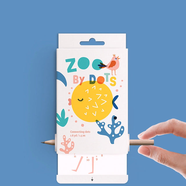 Scrollino Coloring Book & Dot to Dot | Zoo showing eco-friendly packaging with playful animal illustrations.