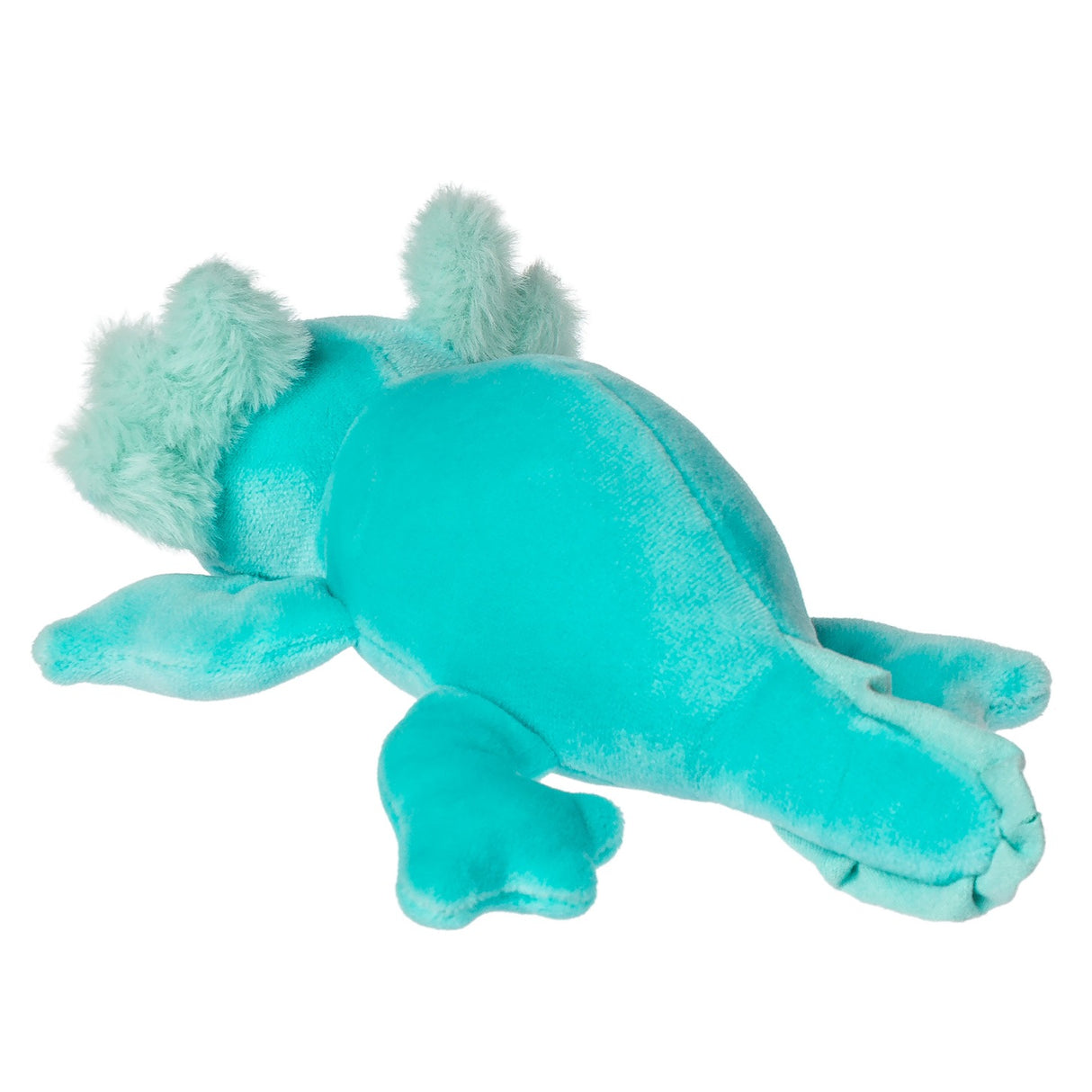 Smootheez Axolotl Bubbles plush toy in vibrant teal with super soft velour fabric and embroidered face details.