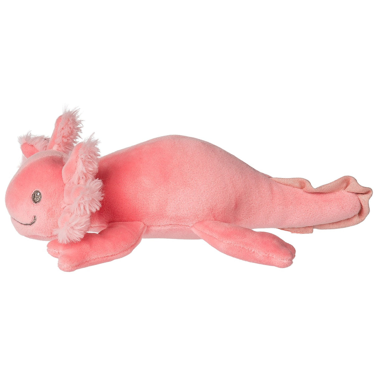 Smootheez Axolotl Bubbles plush toy in soft pink velour with embroidered face and squishable pillow-like body.