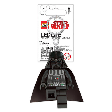 Lego Keylight | Star Wars Darth Vader figure keychain with LED light, metal ring, and posable arms and legs.