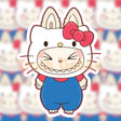Cute Labubu character dressed as a mischievous kitty with a big smile on a vinyl sticker design