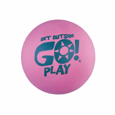 Hi-Bounce Stickball in pink with "Get Outside Go! Play" text, soft, spongy, and perfect for bouncing fun.