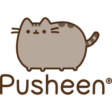 Cute cartoon gray cat with stripes standing above brown playful text lettering vector logo design