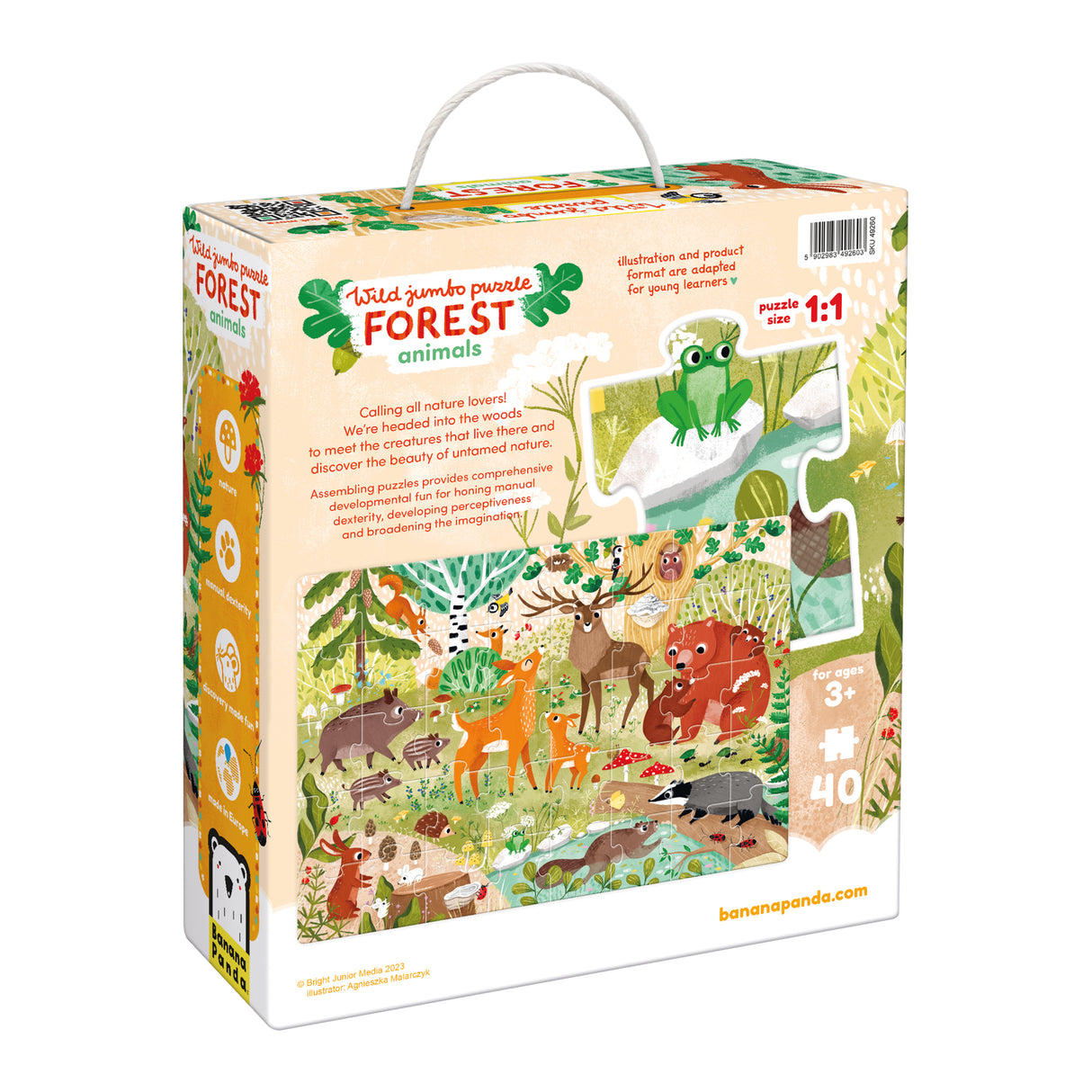 40pc Forest Animals Wild Jumbo Puzzle with 40 large pieces featuring colorful forest animals and plants for ages 3 and up.