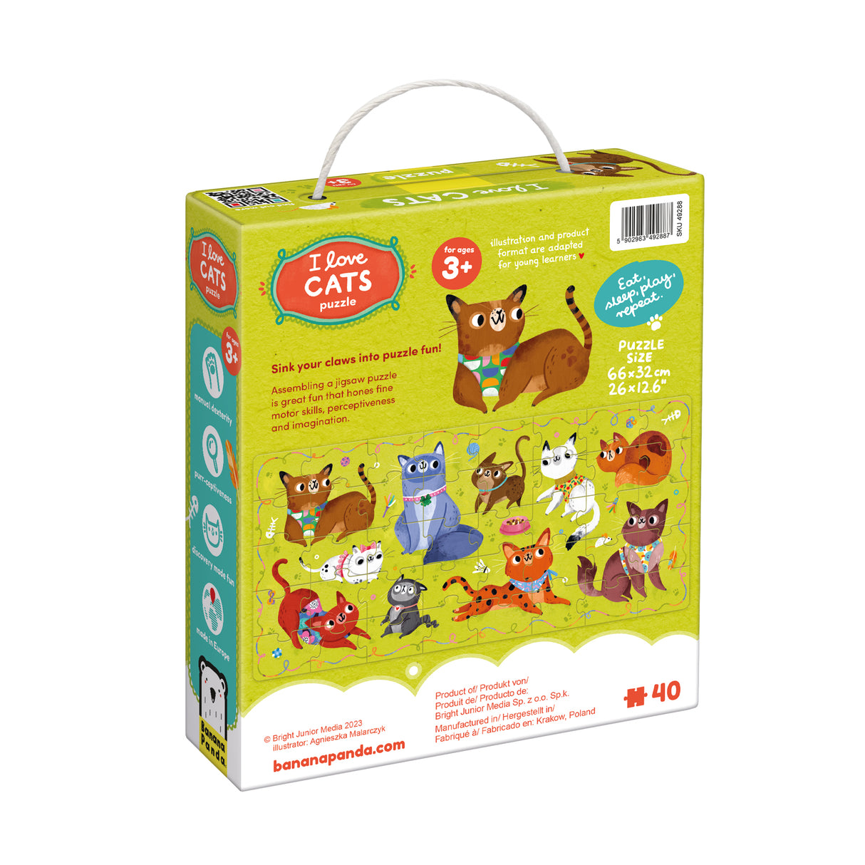 40pc I Love Cats Puzzle box showing colorful illustrations of ten different cats for children aged 3 plus.
