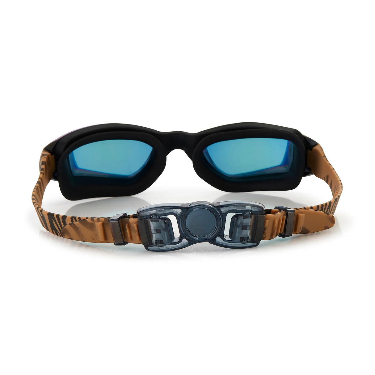 Goggles Tiger Shark with tiger-striped strap and blue UV protective lenses, designed for kids 5 years and up.