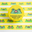 Washi Tape Shocked Frog roll showing green frog faces with surprised expressions on yellow background.