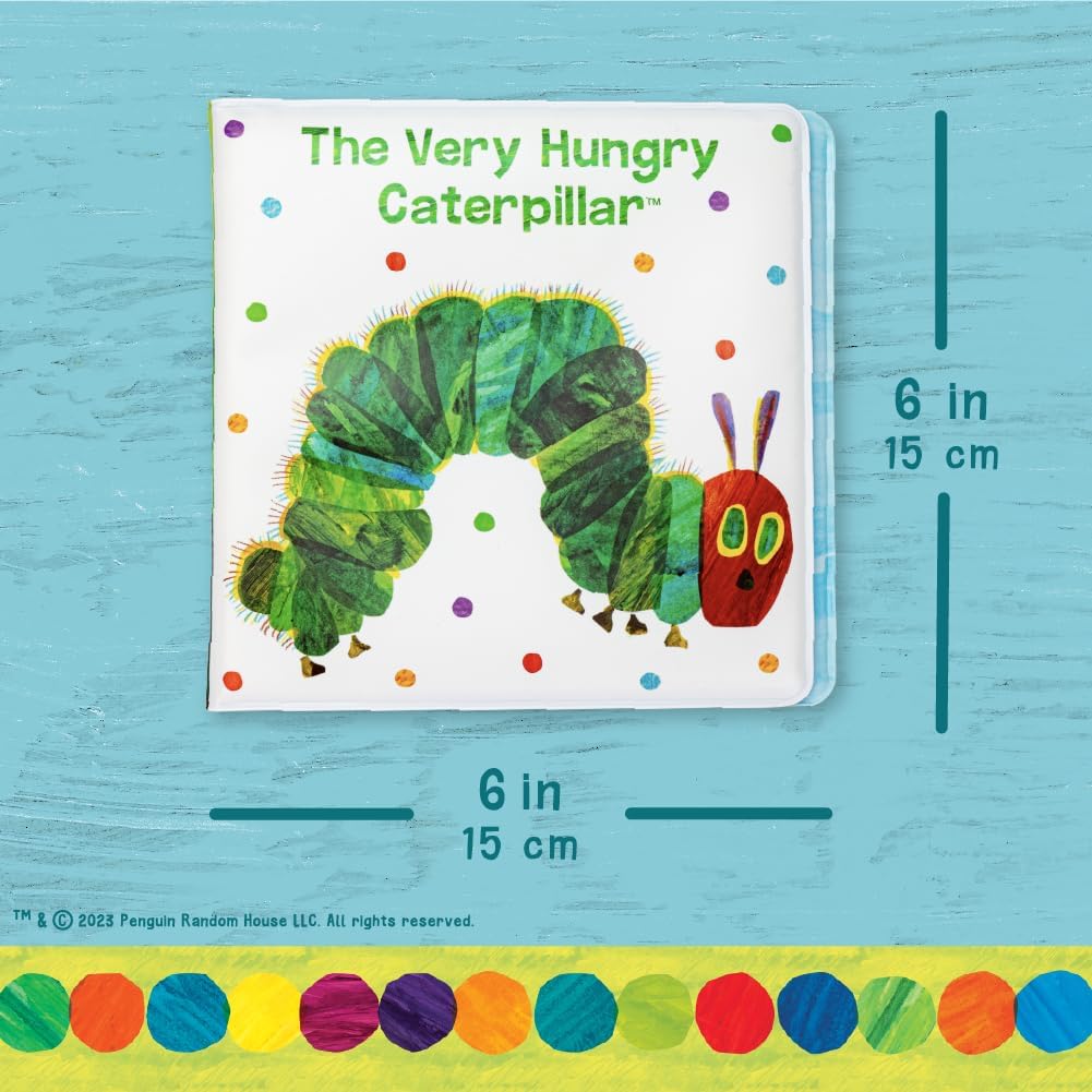 The Very Hungry Caterpillar Bath Book with colorful caterpillar illustration, 6-inch vinyl bath toy for babies and toddlers.
