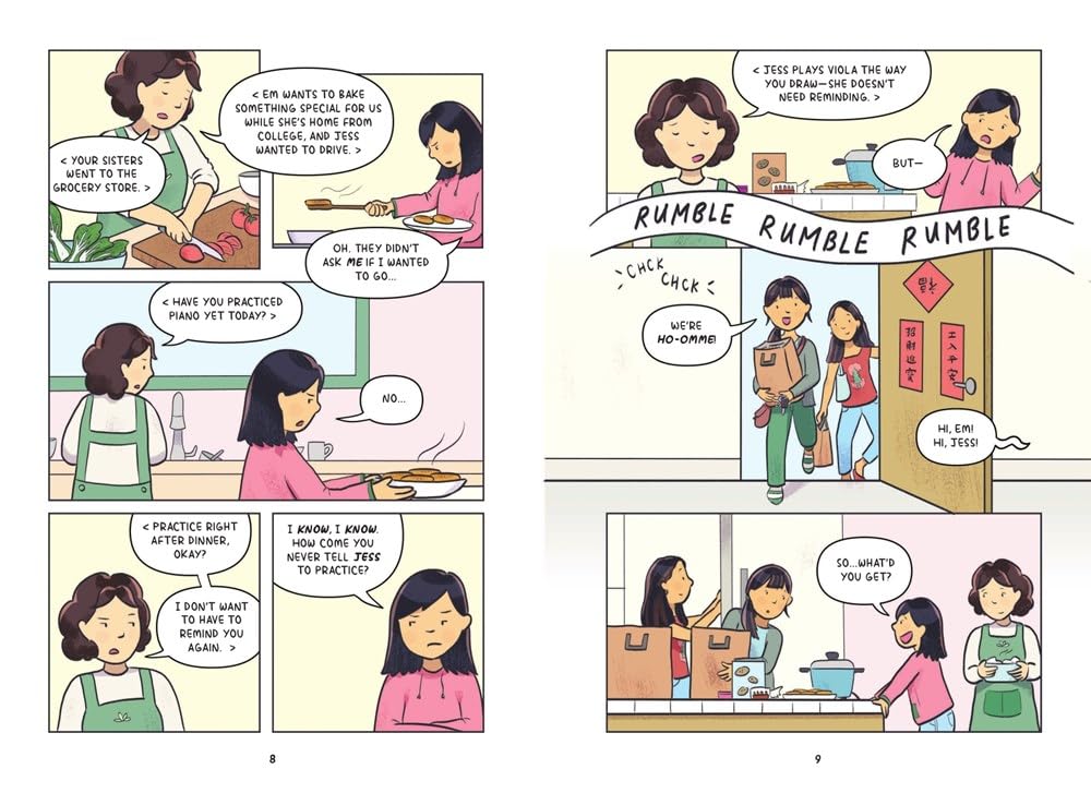 Pages from How to Draw a Secret showing Cindy and her mother discussing family secrets and daily life in a colorful comic style.