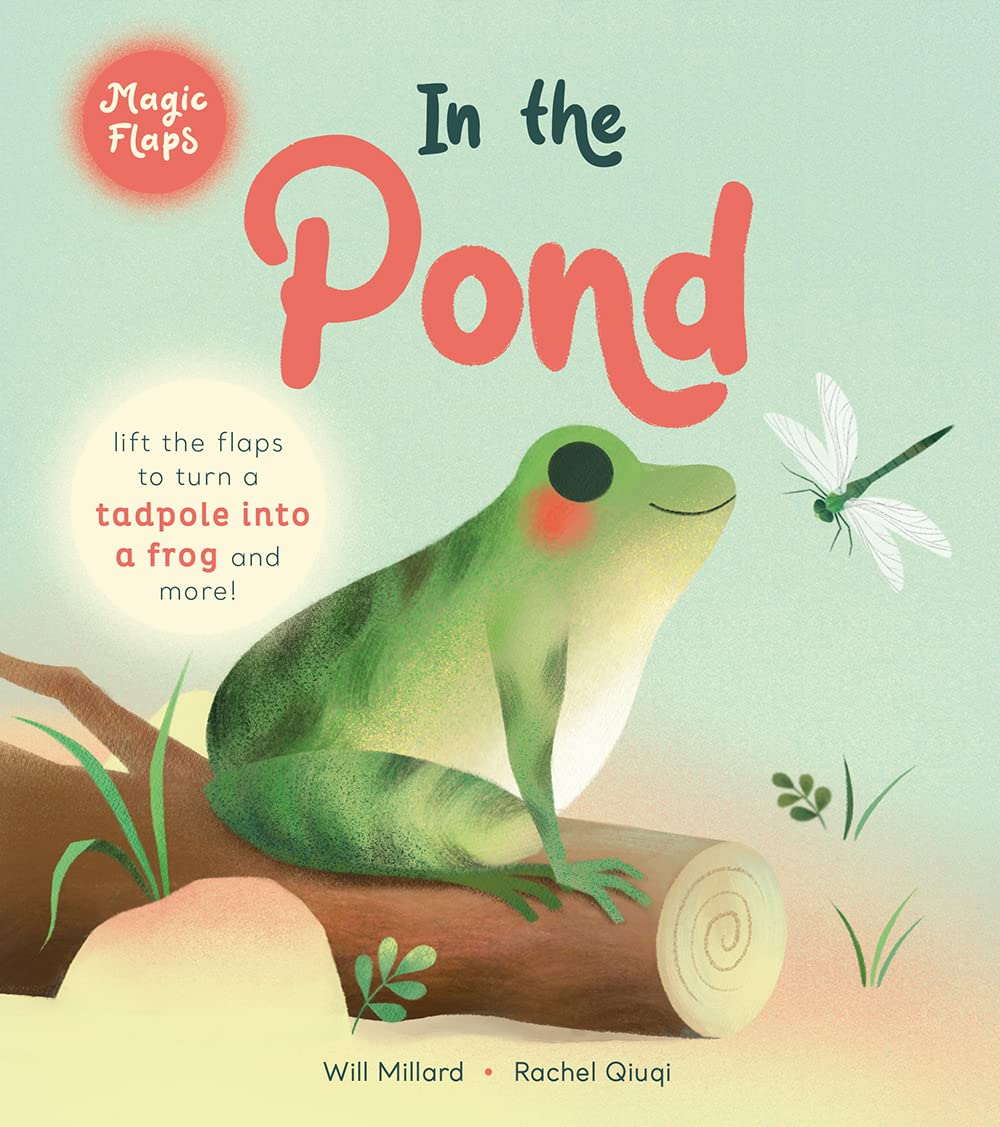 In the Pond Lift the Flap book cover showing a frog on a log with a dragonfly and nature scene for toddlers.
