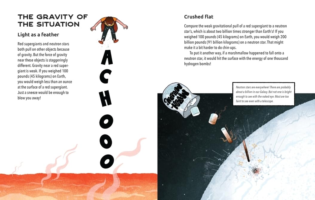 Cosmic Collisions: Supergiant vs Neutron Star shows gravity effects with stars and space objects in a fun, educational style.