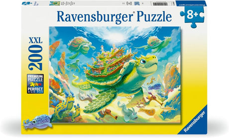 200pc Magical Underwater World Puzzle featuring a sea turtle with a village on its shell swimming underwater.