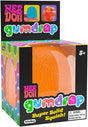 NeeDoh Gumdrop in bright orange, firm and squishy textured toy with retro neon style packaging for ages 3 and up.