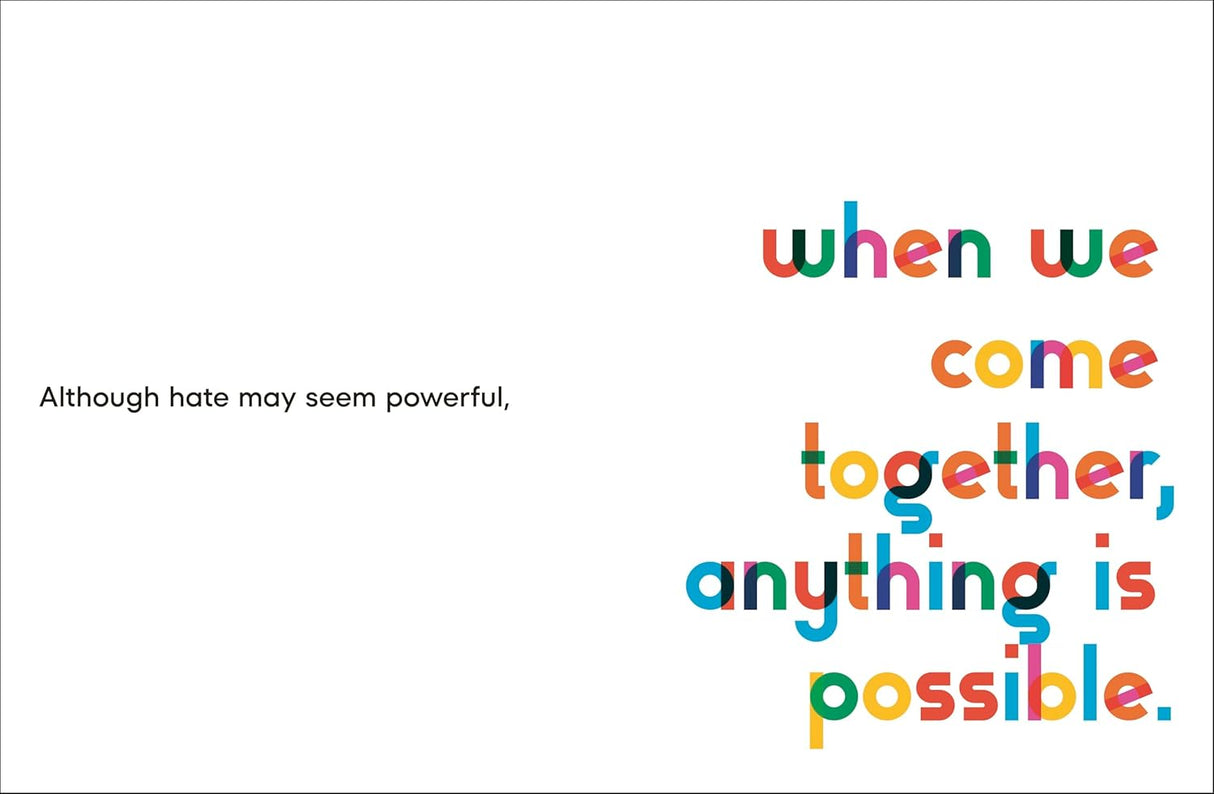 A colorful page from A Kids Book About Queer Mental Health with the text "when we come together, anything is possible.