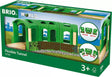 BRIO World Flexible Tunnel set with three green connectable tunnels made of FSC certified wood and plastic pieces.