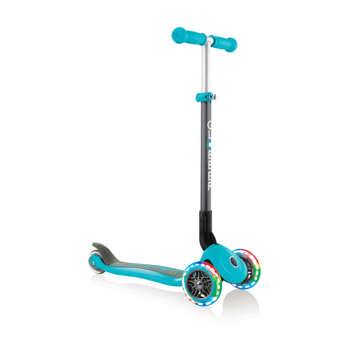 Scooter Primo Light Up Foldable | Teal with LED light-up wheels, adjustable T-bar, and foldable design for kids 3-7+