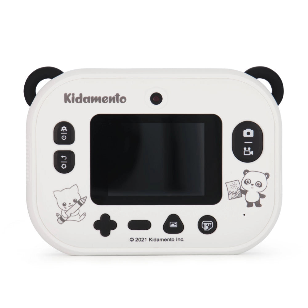 Print & Digital Camera Model P | Koko the Panda showing front view with screen, buttons, and panda design for kids.