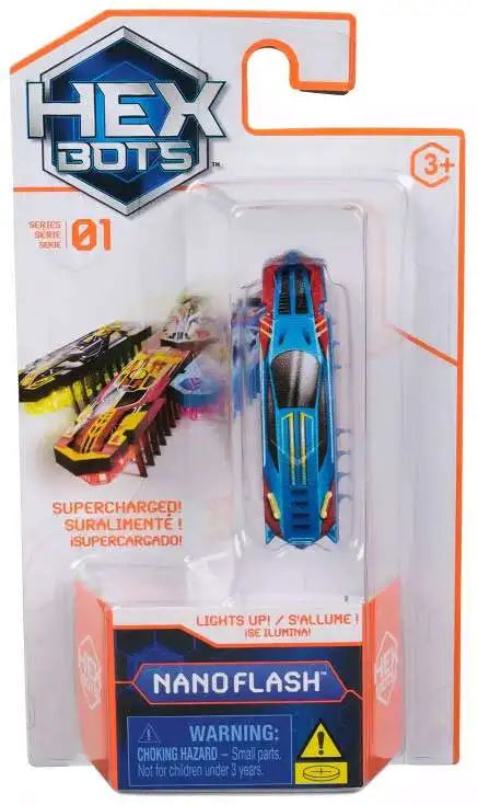 Hex Bots Nano Flash supercharged electronic sensory toy for kids and pets with LED lights and vibration technology.