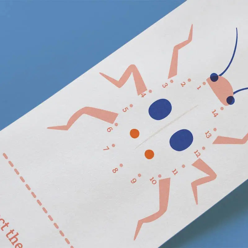 Scrollino Coloring Book & Dot to Dot | Zoo featuring a connect-the-dots insect design for kids learning fun.