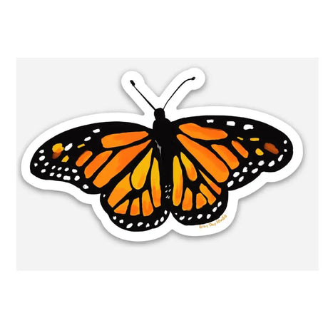 Monarch Butterfly Sticker showing vibrant orange and black butterfly with white dotted edges, perfect for butterfly lovers.