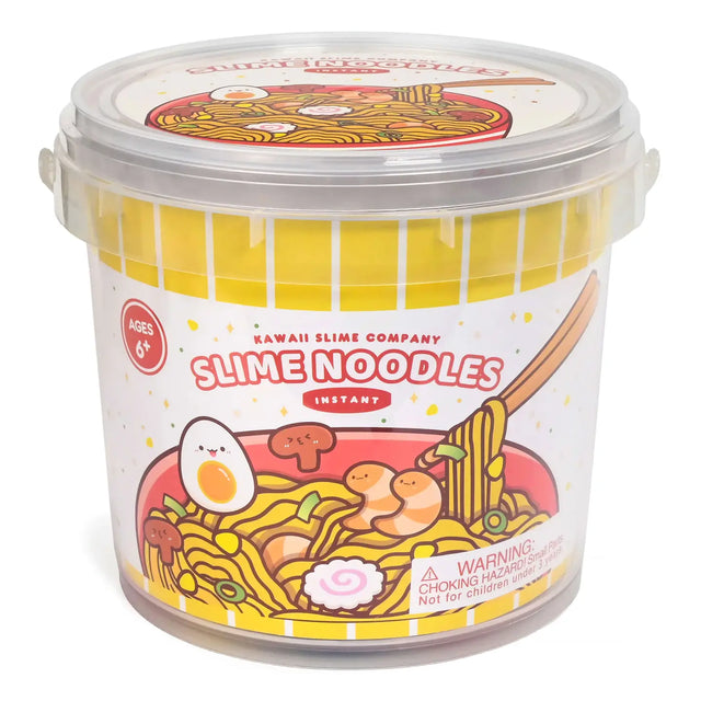 Instant Ramen Noodles Slime Kit in clear container featuring cartoon ramen with noodles, egg, and shrimp garnish.