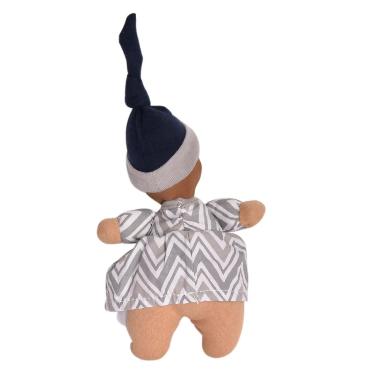Precious Doll | Dark Skin with soft chevron outfit and navy blue hat, perfect size for little hands to grip.
