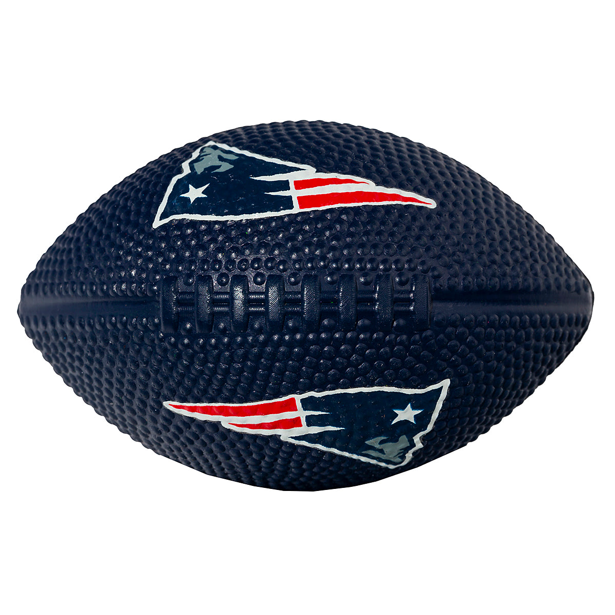Patriots Football Stress Ball made of soft foam with textured surface and team logo, perfect for squeezing and stress relief.