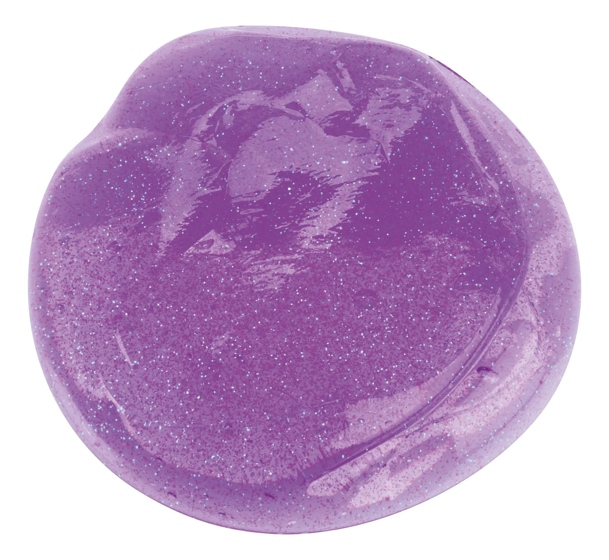 Glossy purple slime with sparkly glitter mix-ins from the Mix-Ins Slime Kit in a smooth, spread-out form.