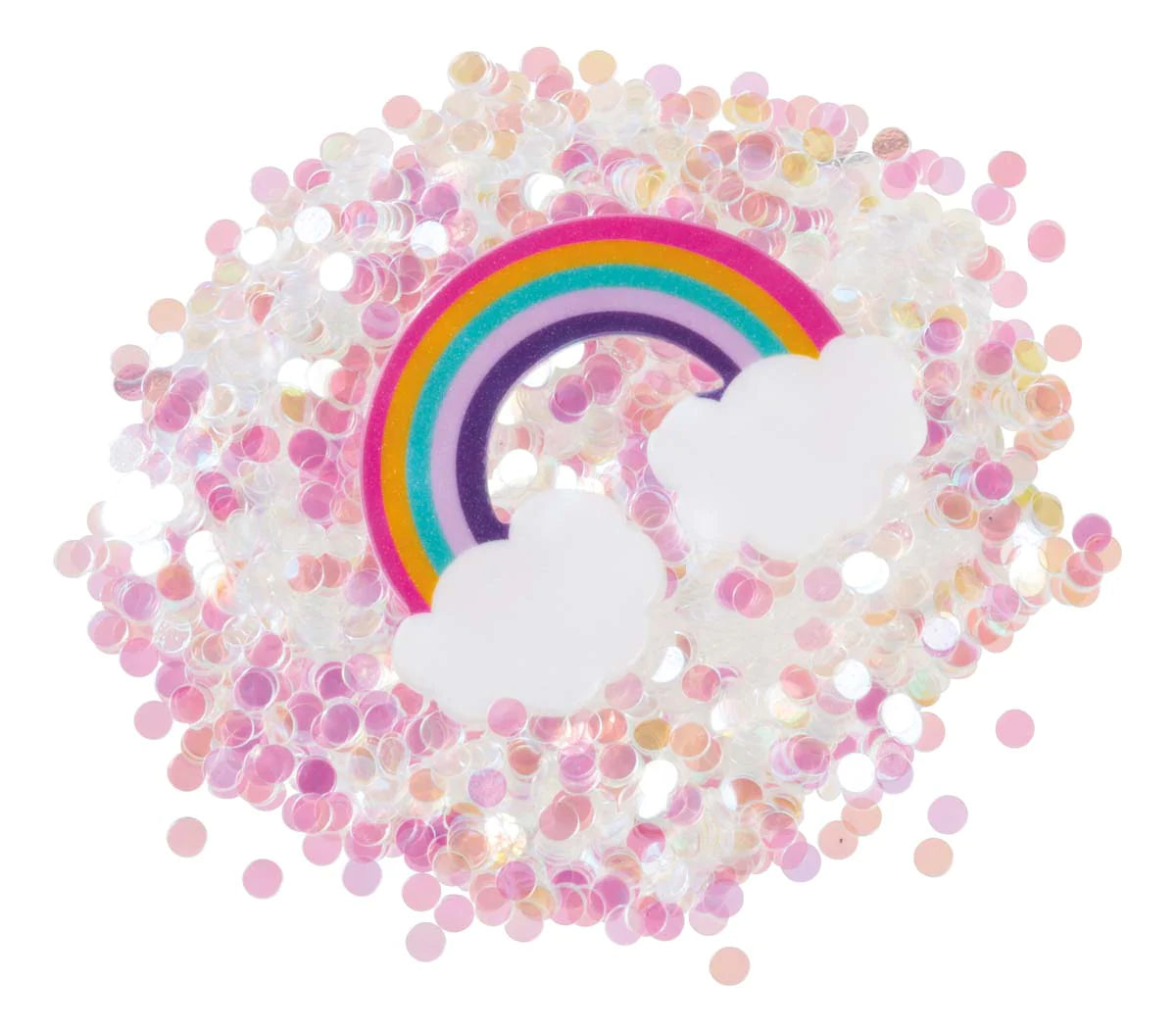 Mix-Ins Slime with colorful rainbow confetti mix-ins in a clear resealable jar for fun slime play.