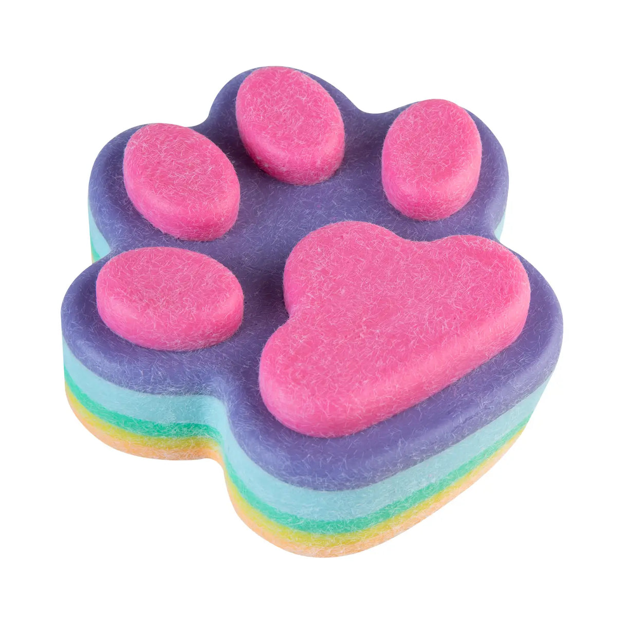 Taba-licious Jumbo Paws Squishy in purple and pink with rainbow edges, soft and fuzzy paw-shaped stress relief toy.