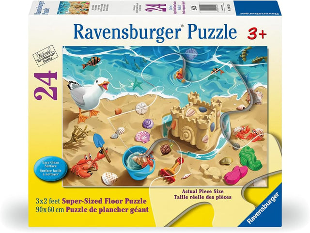 24pc Fun at the Beach Floor Puzzle with colorful sea creatures, sandcastle, and giant pieces for ages 3 and up.
