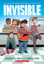 Cover of Invisible showing five diverse kids in a school cafeteria reflecting middle school challenges and friendship.