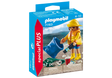 Special Plus | Environmentalist toy figure collecting trash on the beach with bag and accessories packaging.