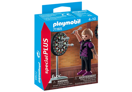 Special Plus | Darts Player featuring a Playmobil figure aiming darts at a detailed dartboard toy set.