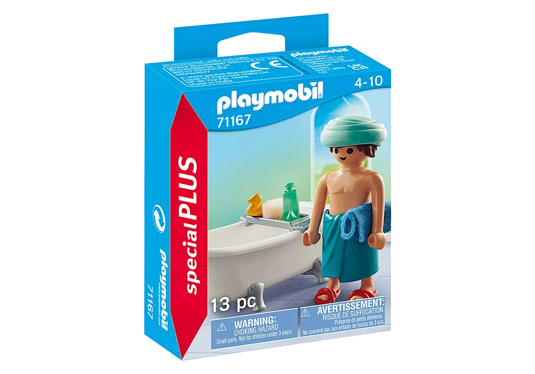 Special Plus | Man w/Bathtub toy figure with towel, slippers, and bathtub for relaxing playtime ages 4 to 10.