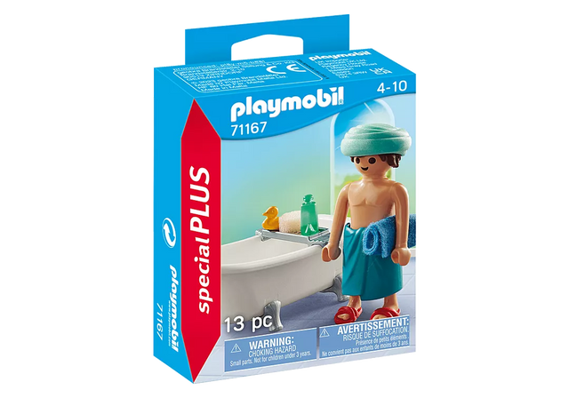 Special Plus | Man w/Bathtub toy figure with towel, slippers, and bathtub for relaxing playtime ages 4 to 10.