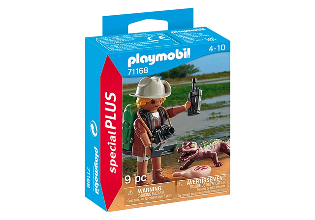 PLAYMOBIL Special Plus | Researcher w/Alligator set with explorer figure and young alligator in natural wetlands.