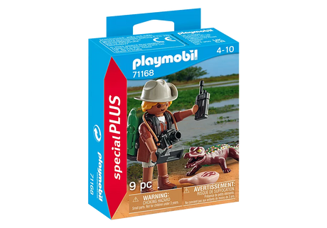 PLAYMOBIL Special Plus | Researcher w/Alligator set with explorer figure and young alligator in natural wetlands.